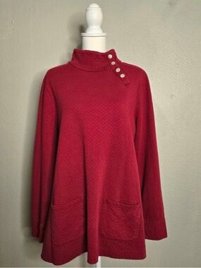 Soft Surroundings Toachi Canyon Quilted Funnel Neck Tunic Red Size Large Boho